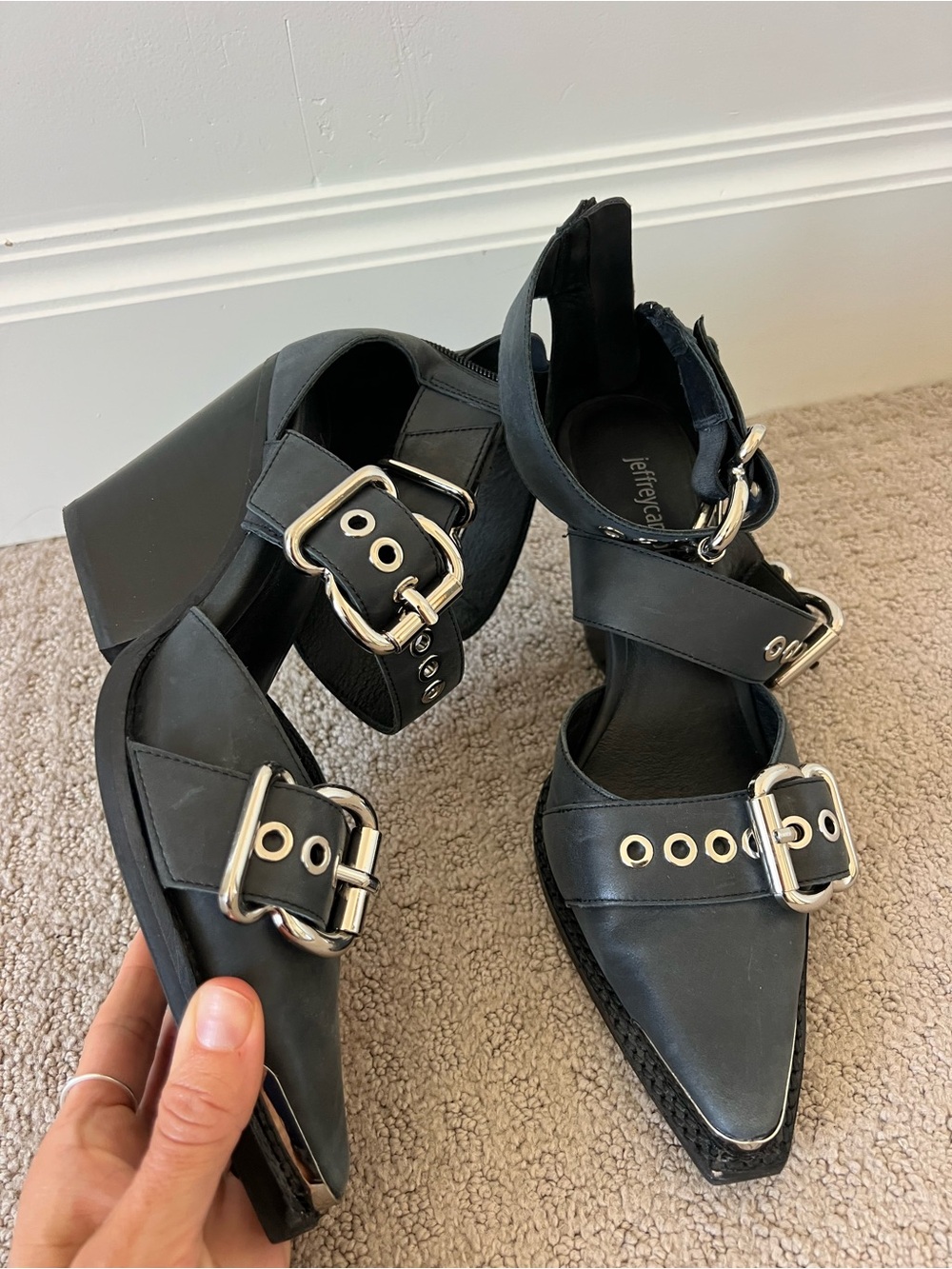 Jeffrey Campbell Black Buckle Pointed-Toe Ankle Booties - Picture 5 of 5